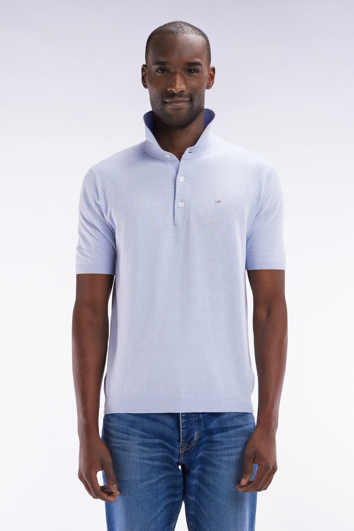 Straight-fit light grey cotton-silk-blend polo neck jumper