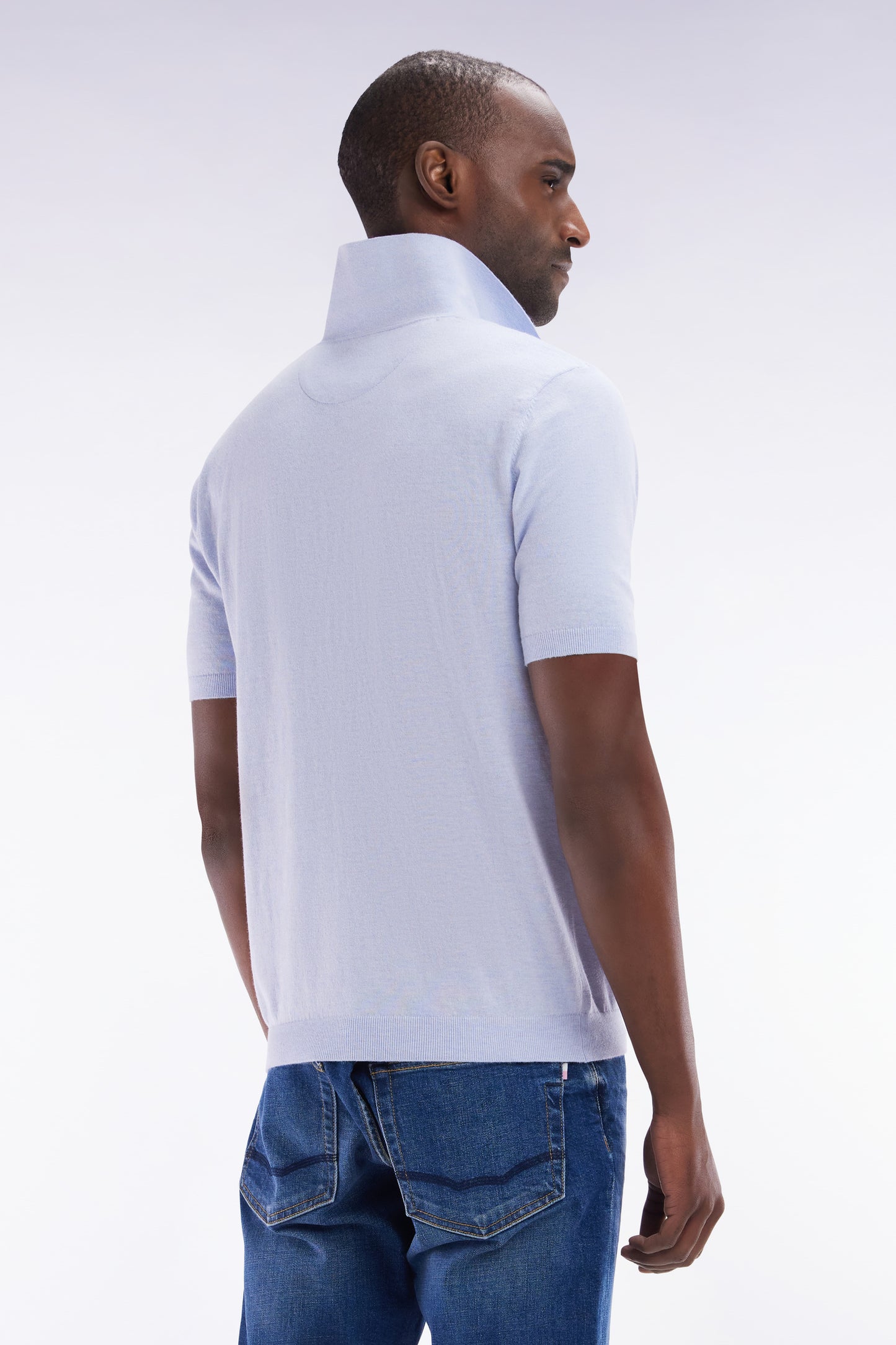 Straight-fit light grey cotton-silk-blend polo neck jumper
