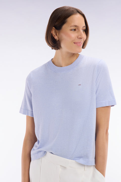 Relaxed-fit short-sleeved round-neck jumper in grey cotton-silk thin blend - Image 1
