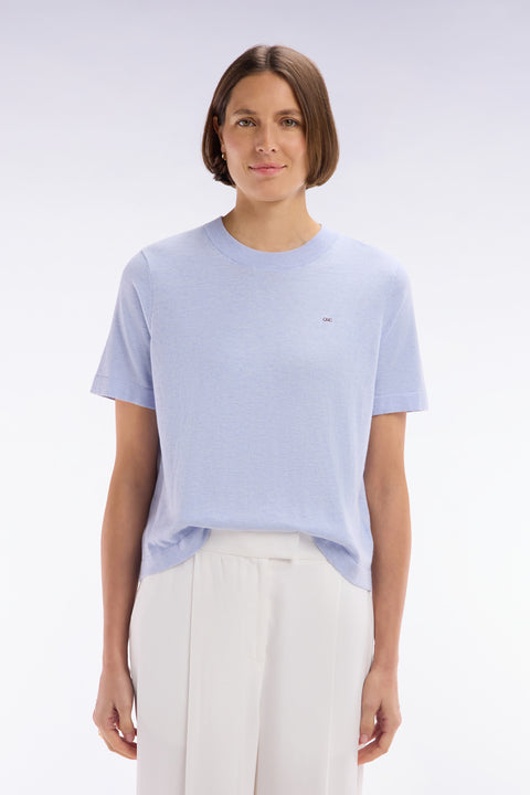 Relaxed-fit short-sleeved round-neck jumper in grey cotton-silk thin blend - Image 3