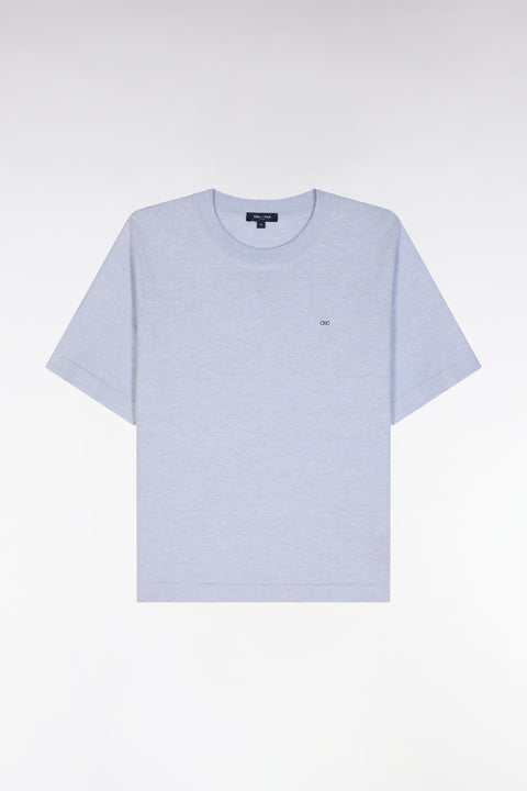 Relaxed-fit short-sleeved round-neck jumper in grey cotton-silk thin blend - Image 2