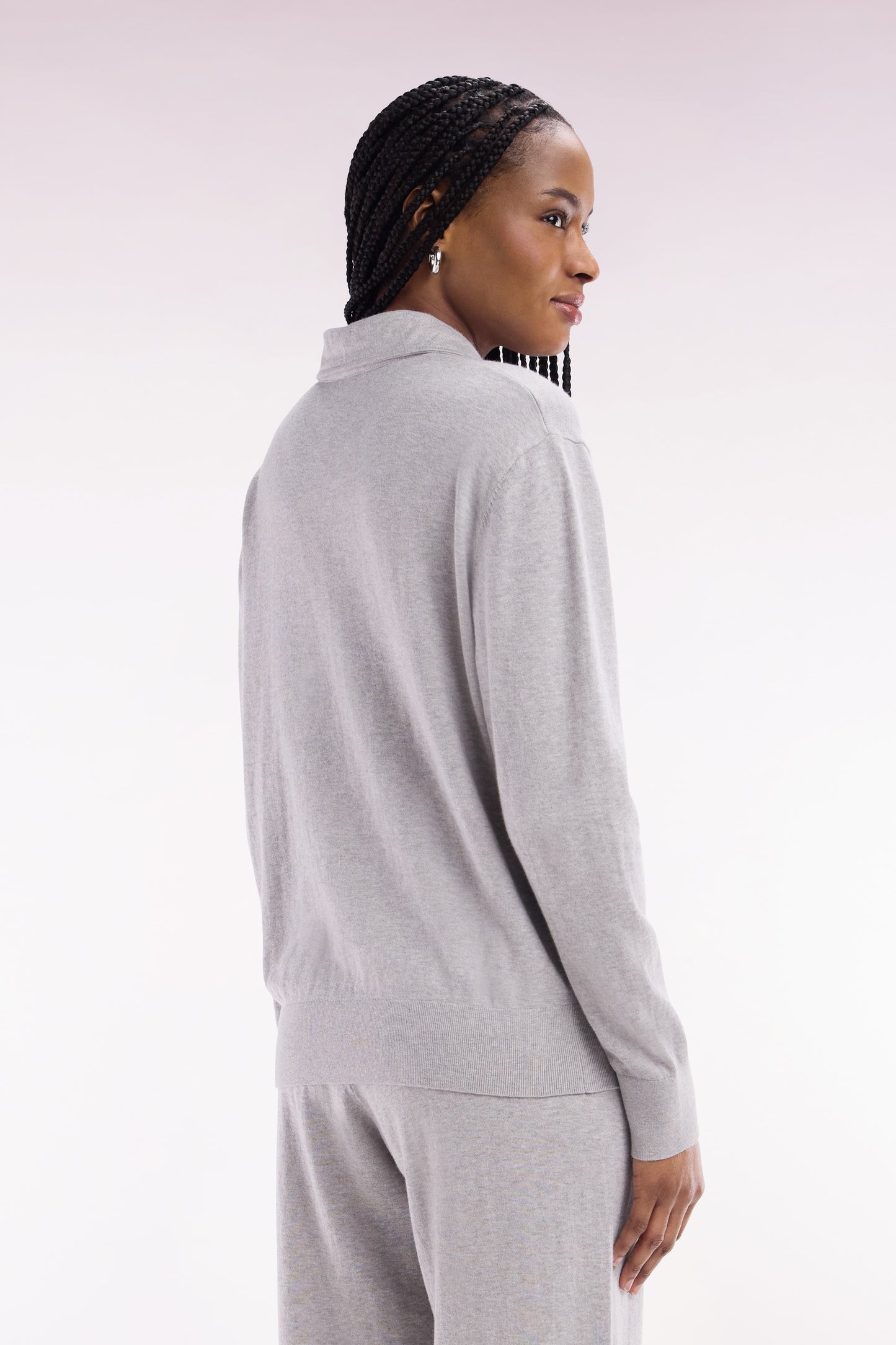 Relaxed-fit grey rugby shirt collar jumper in organic cotton and cashmere blend