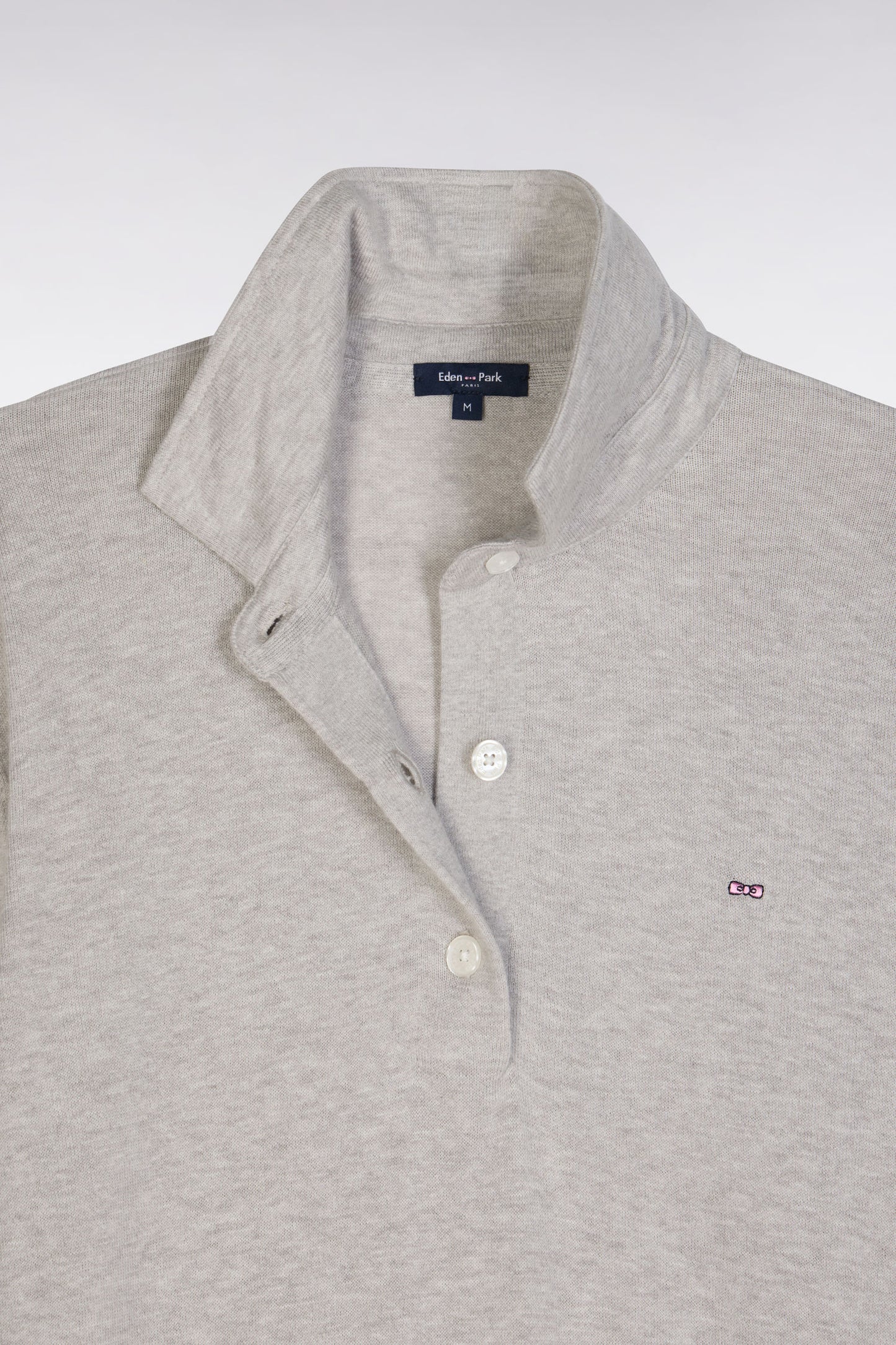 Relaxed-fit grey rugby shirt collar jumper in organic cotton and cashmere blend