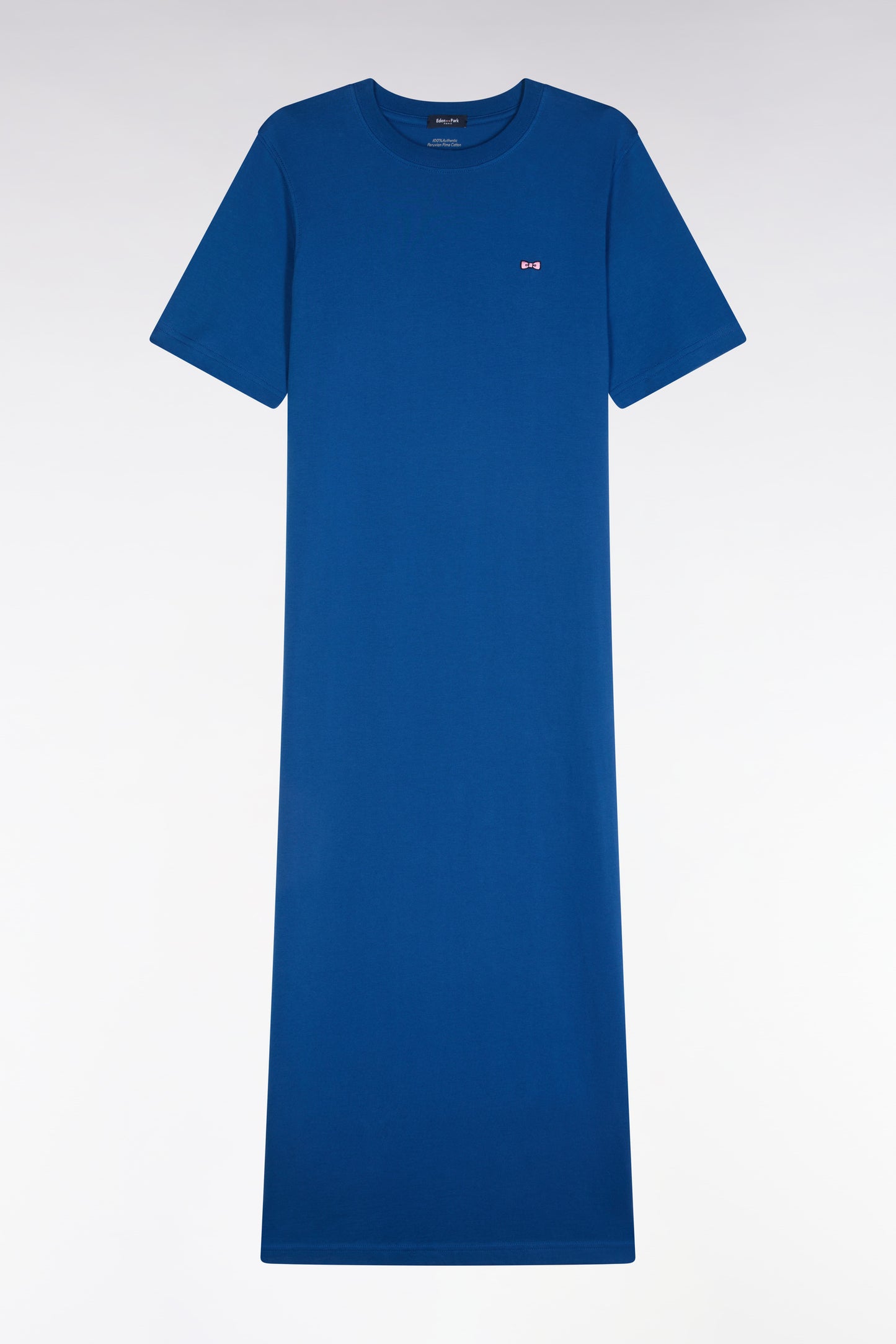 Blue Pima cotton T-shirt dress, straight cut