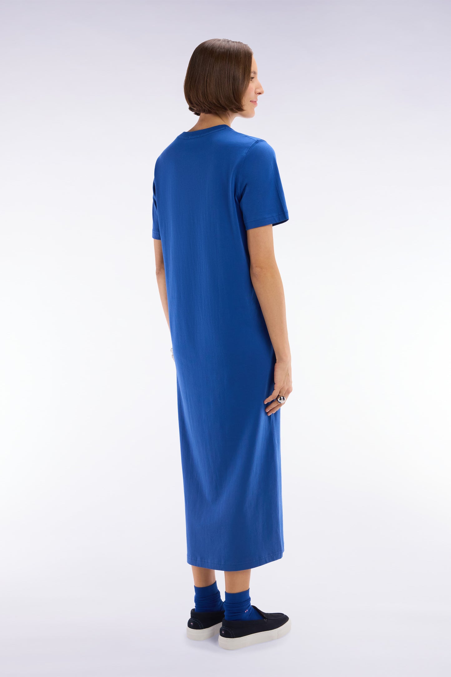 Blue Pima cotton T-shirt dress, straight cut