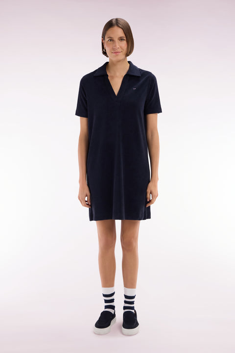 Relaxed-fit striped rugby shirt dress in sky blue and white cotton - Image 3
