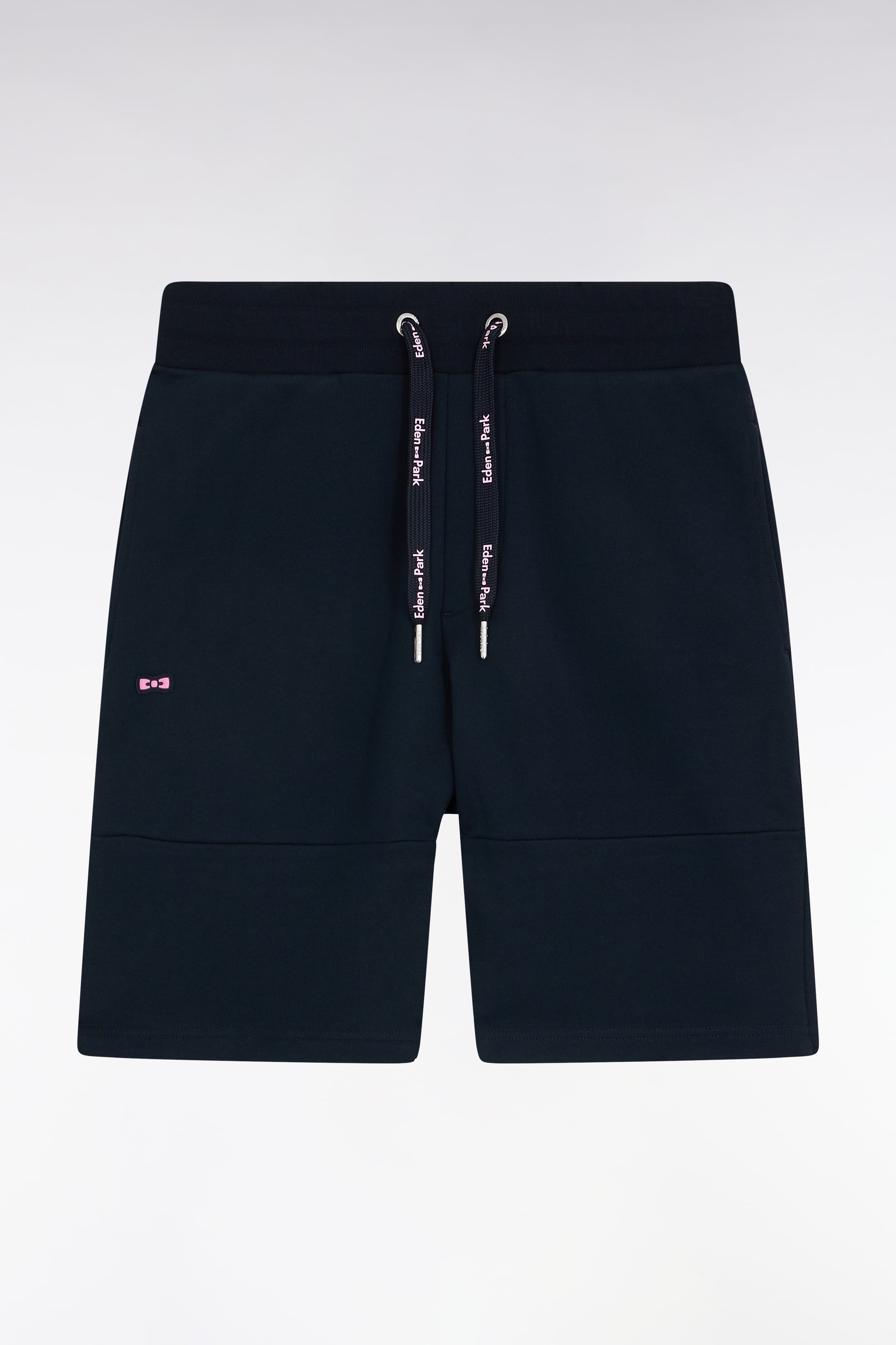 Short en molleton coton marine détails roses coupe décontractée