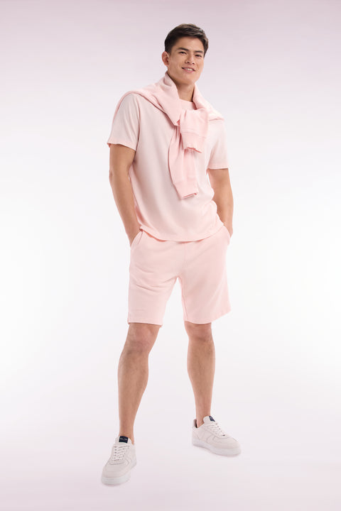 Relaxed-fit light pink cotton fleece shorts - Image 3