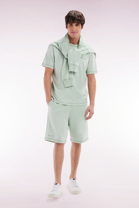 Relaxed-fit light green cotton fleece shorts - Image 3