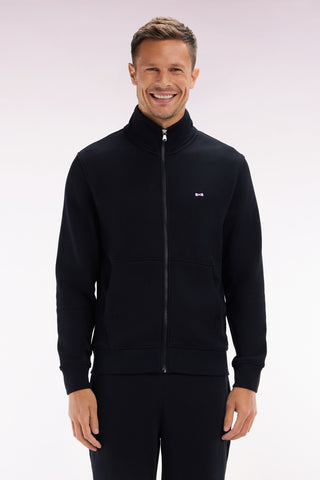 Straight-fit black cotton zip-up sweatshirt