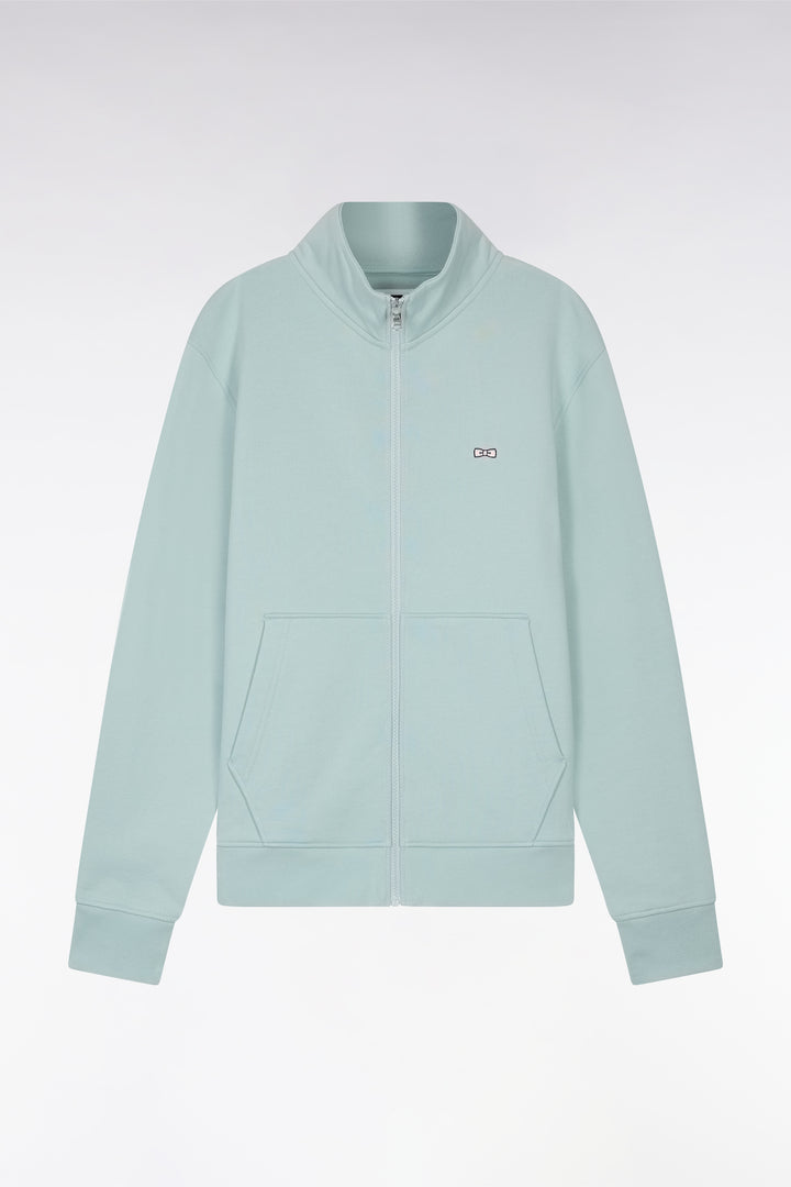 Sweatshirt zippé en coton vert d'eau coupe droite