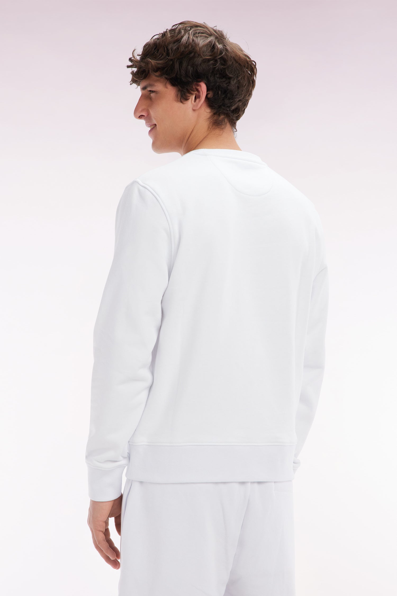 Sweatshirt en molleton coton blanc coupe droite et col rond