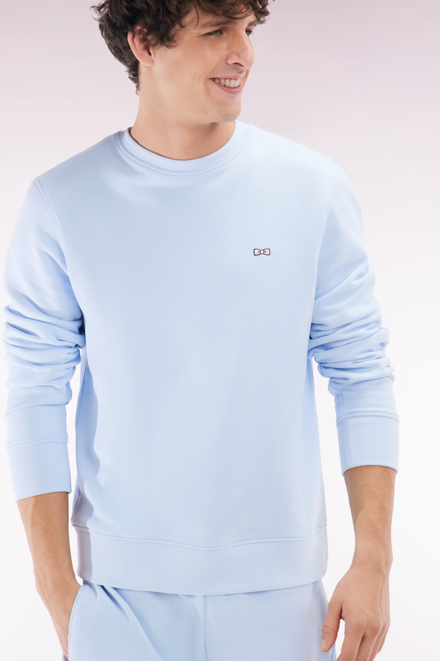 Sweatshirt en molleton coton ciel coupe droite et col rond