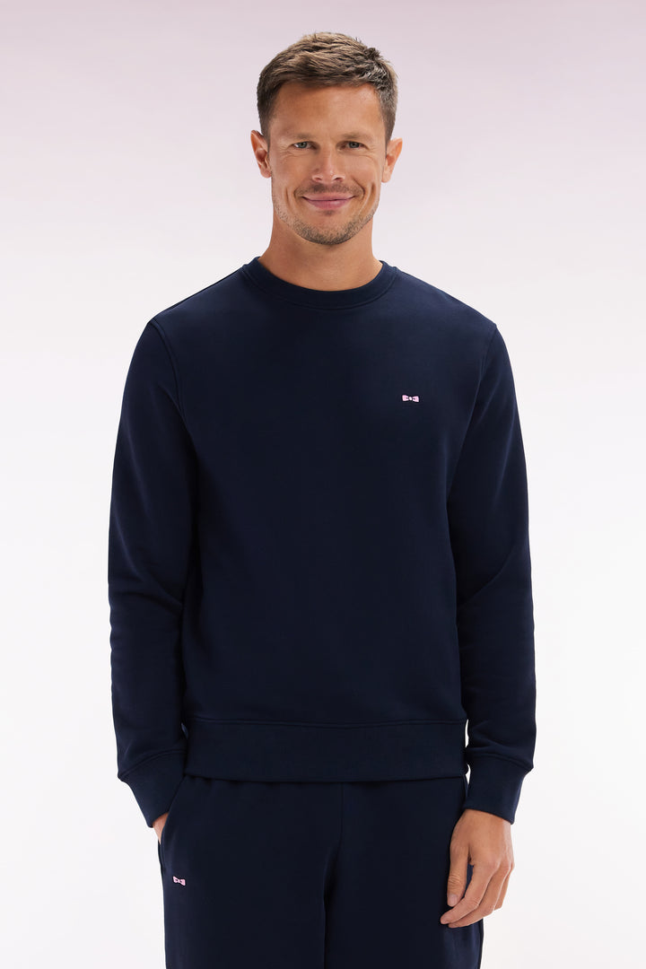 Sweatshirt en molleton coton marine coupe droite et col rond