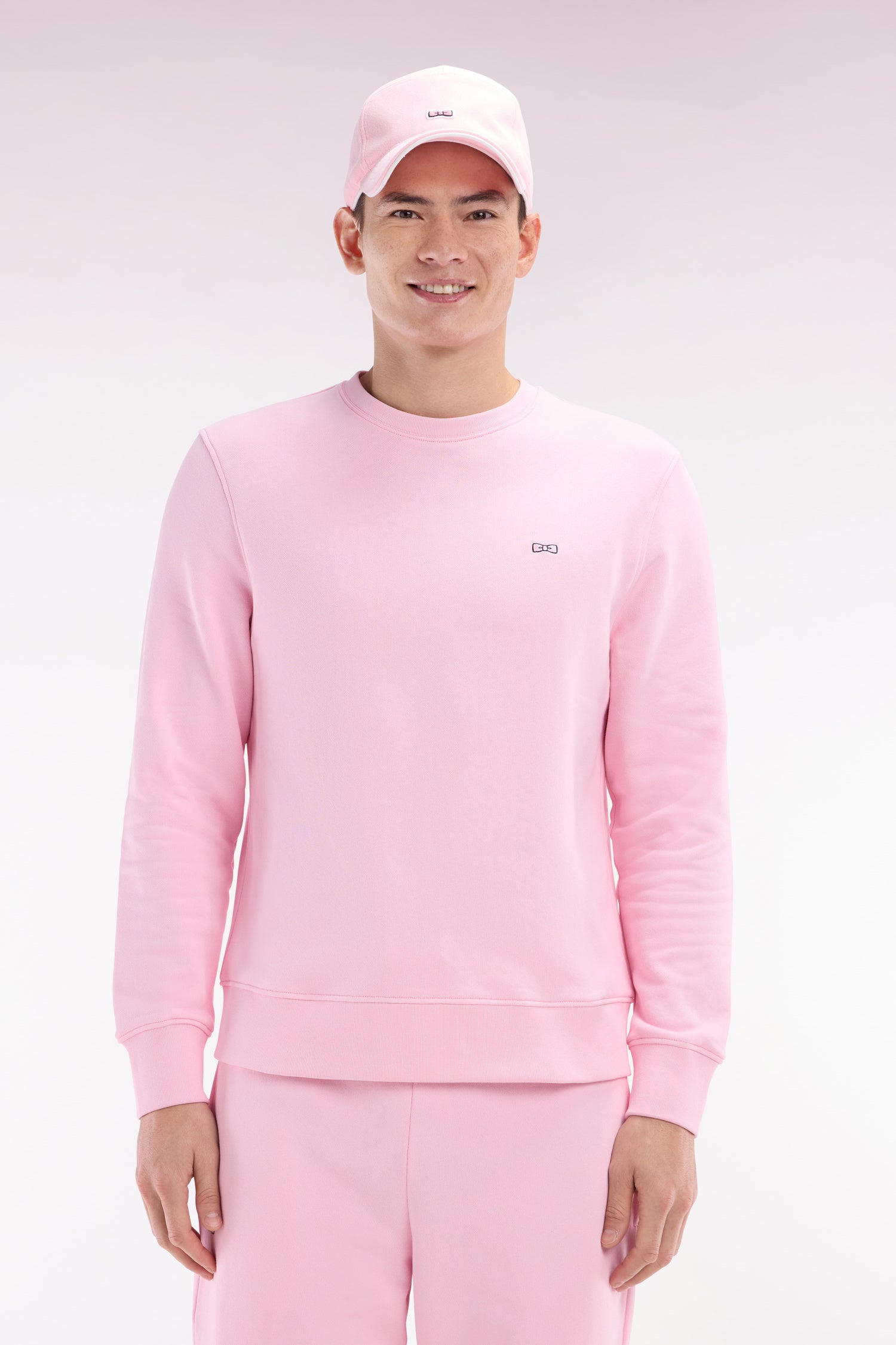 Sweatshirt en molleton coton rose coupe droite et col rond