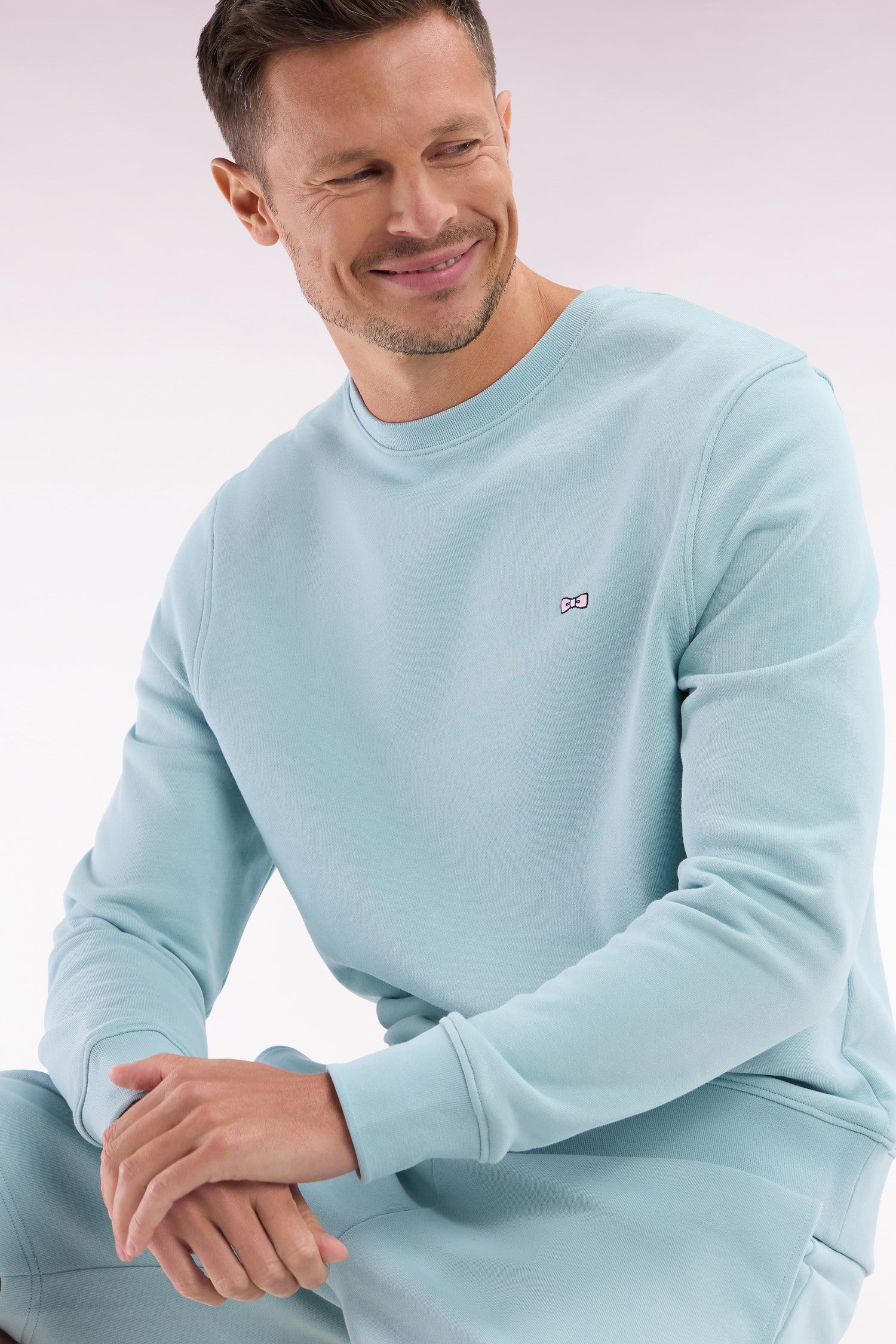 Sweatshirt en molleton coton vert d'eau coupe droite et col rond