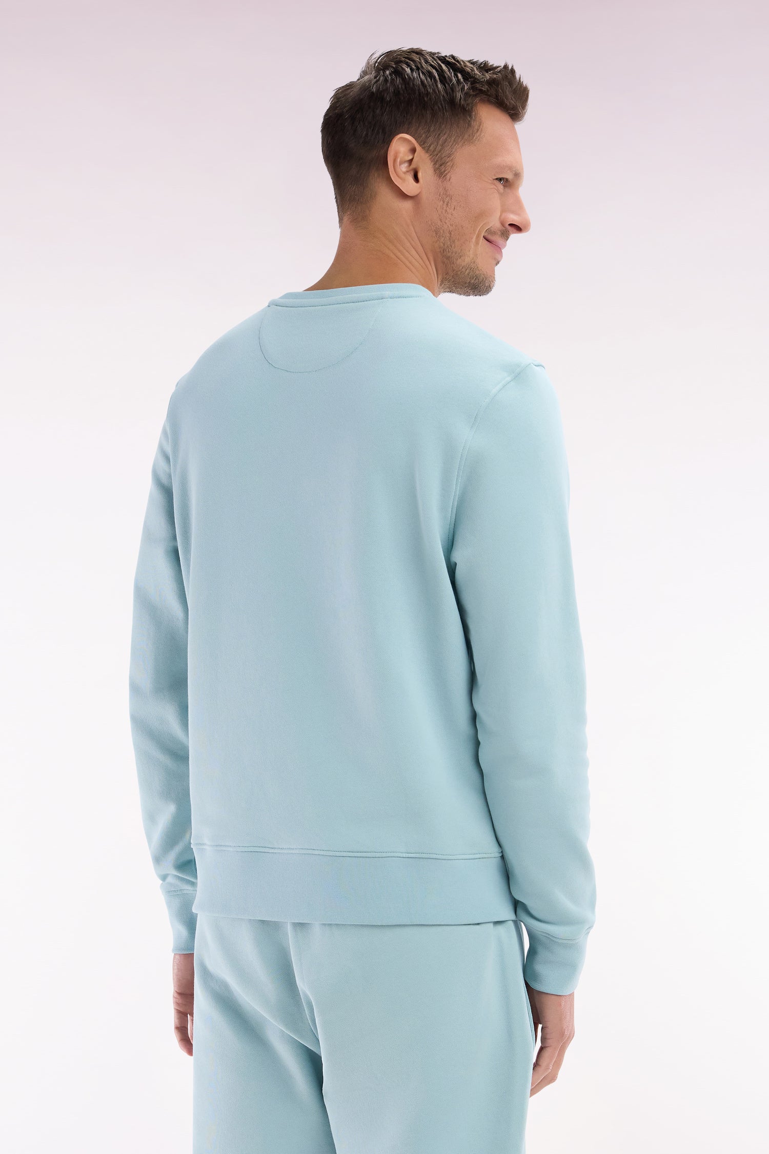 Sweatshirt en molleton coton vert d'eau coupe droite et col rond