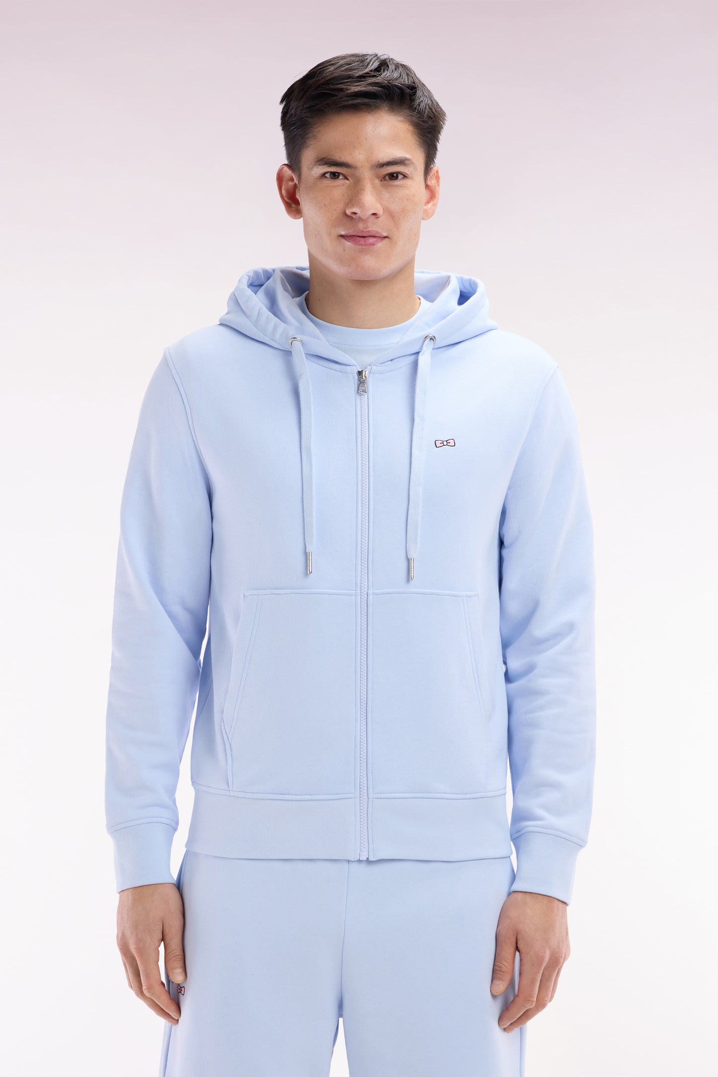 Sweatshirt zippé en molleton coton ciel coupe droite