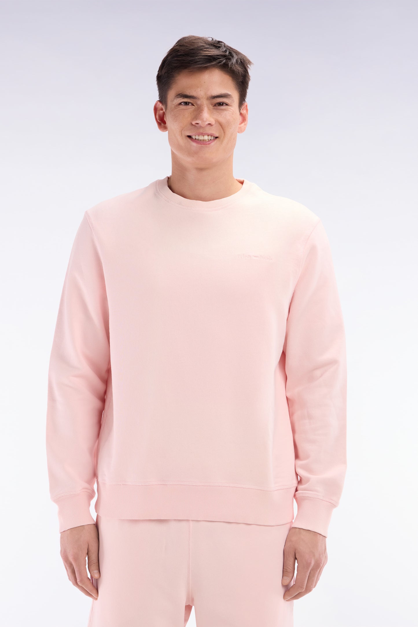 Relaxed-fit overdyed crewneck sweatshirt in light pink cotton fleece