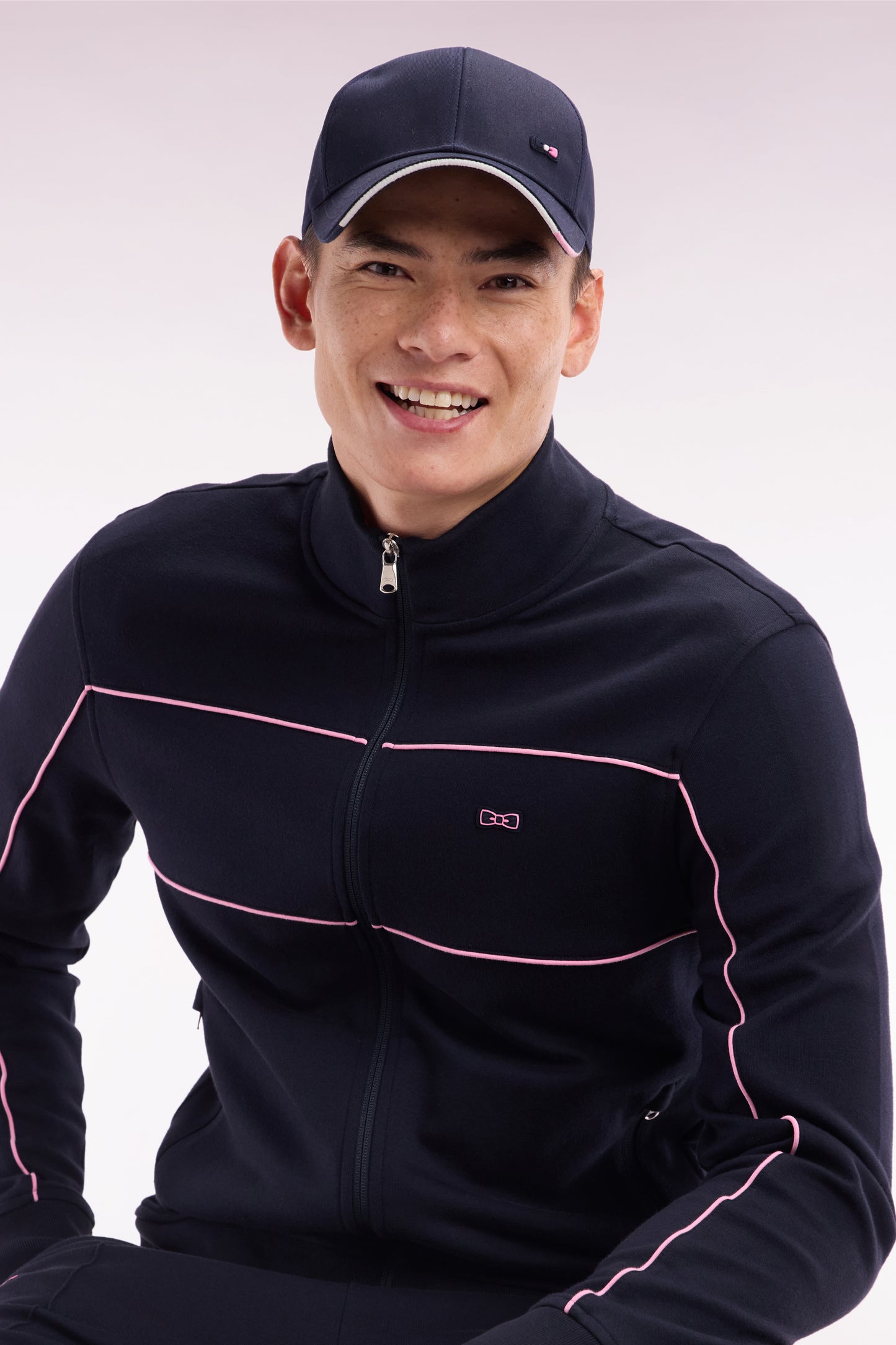 Straight-fit zip-up sweatshirt in blue cotton interlock