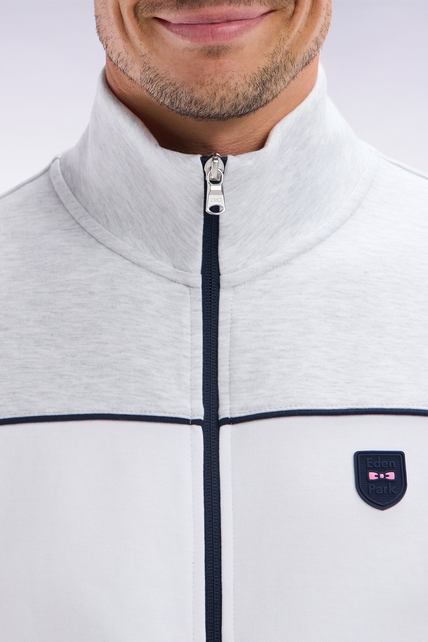 Straight-fit zip-up sweatshirt in grey cotton interlock