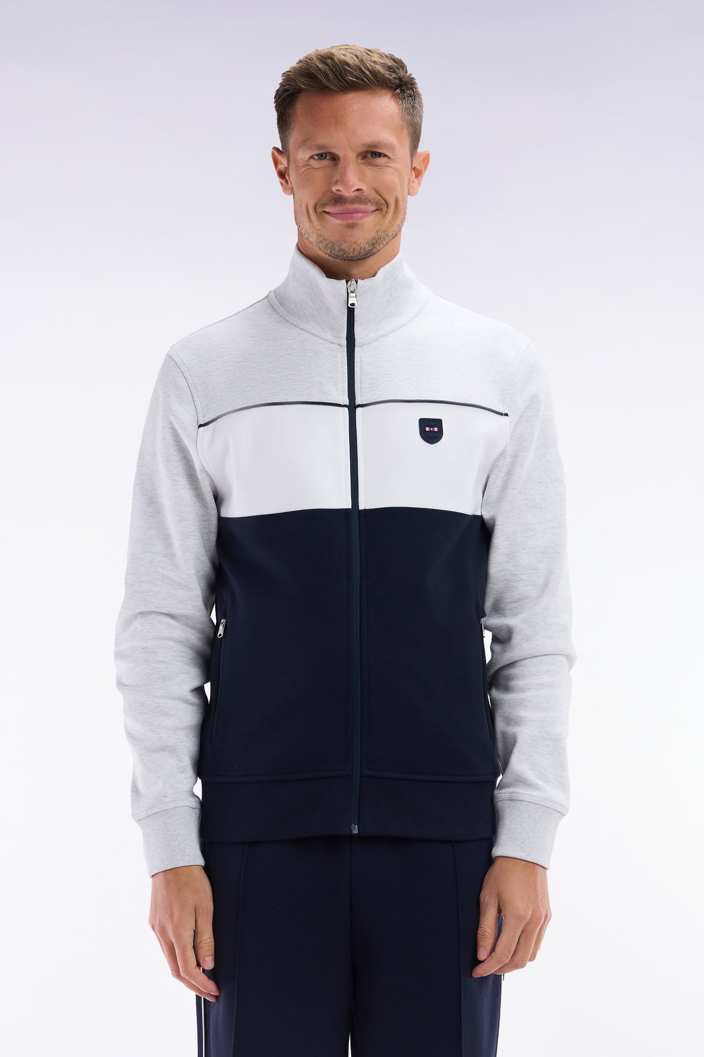 Straight-fit zip-up sweatshirt in grey cotton interlock
