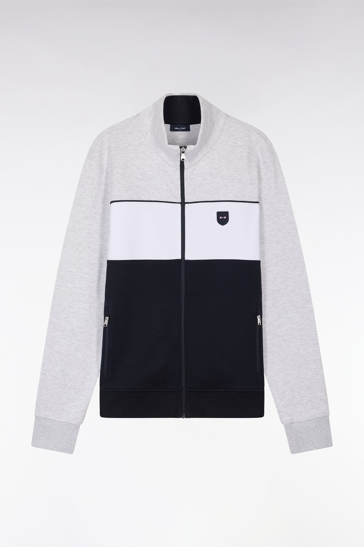 Straight-fit zip-up sweatshirt in grey cotton interlock