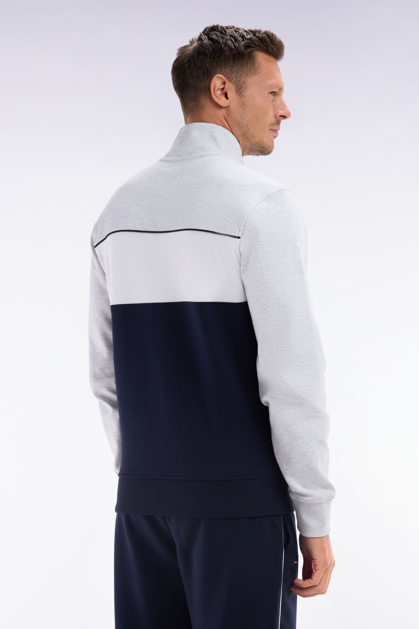 Straight-fit zip-up sweatshirt in grey cotton interlock