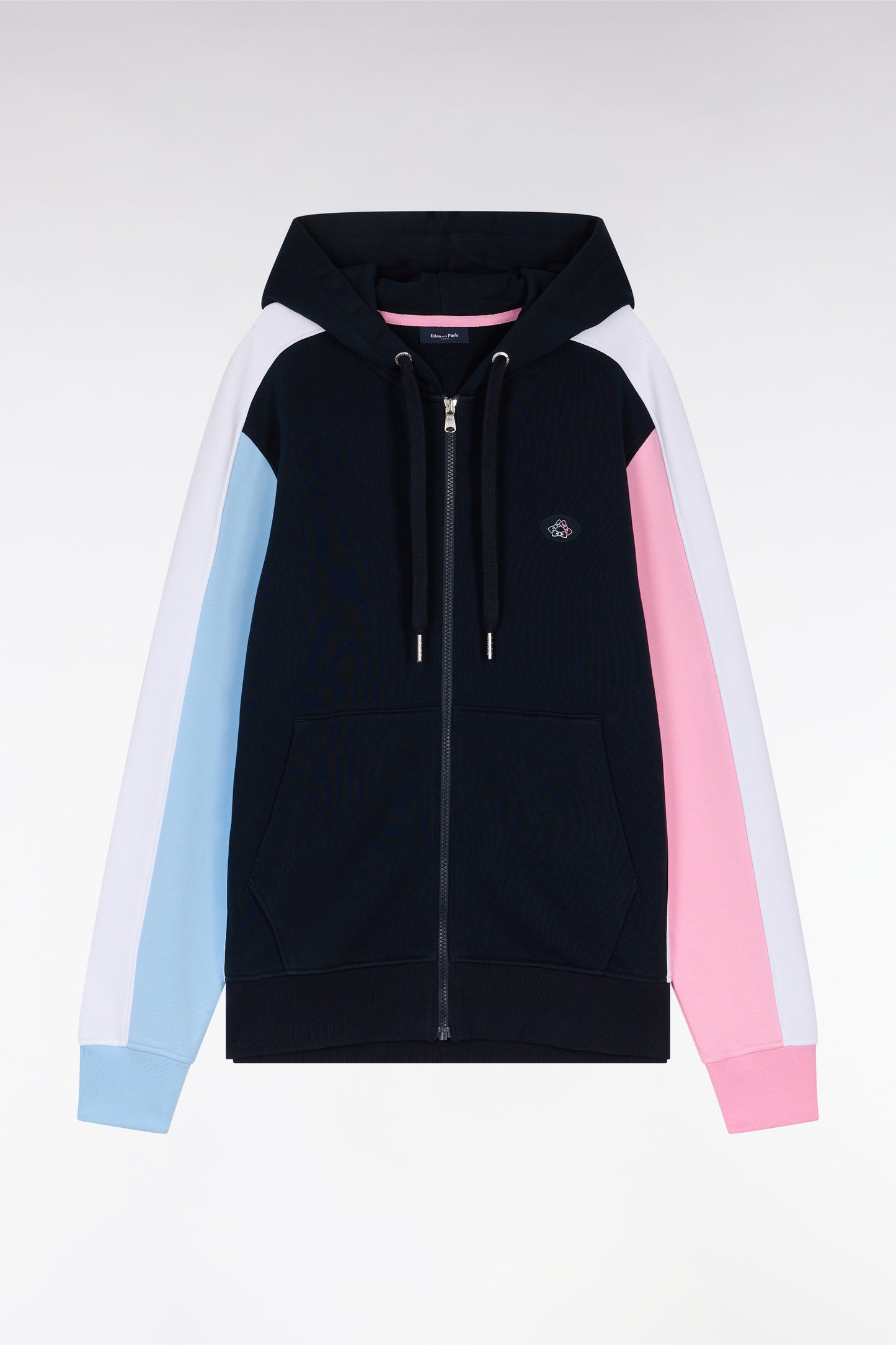 Sweatshirt zippé en molleton coton colorblock marine coupe droite