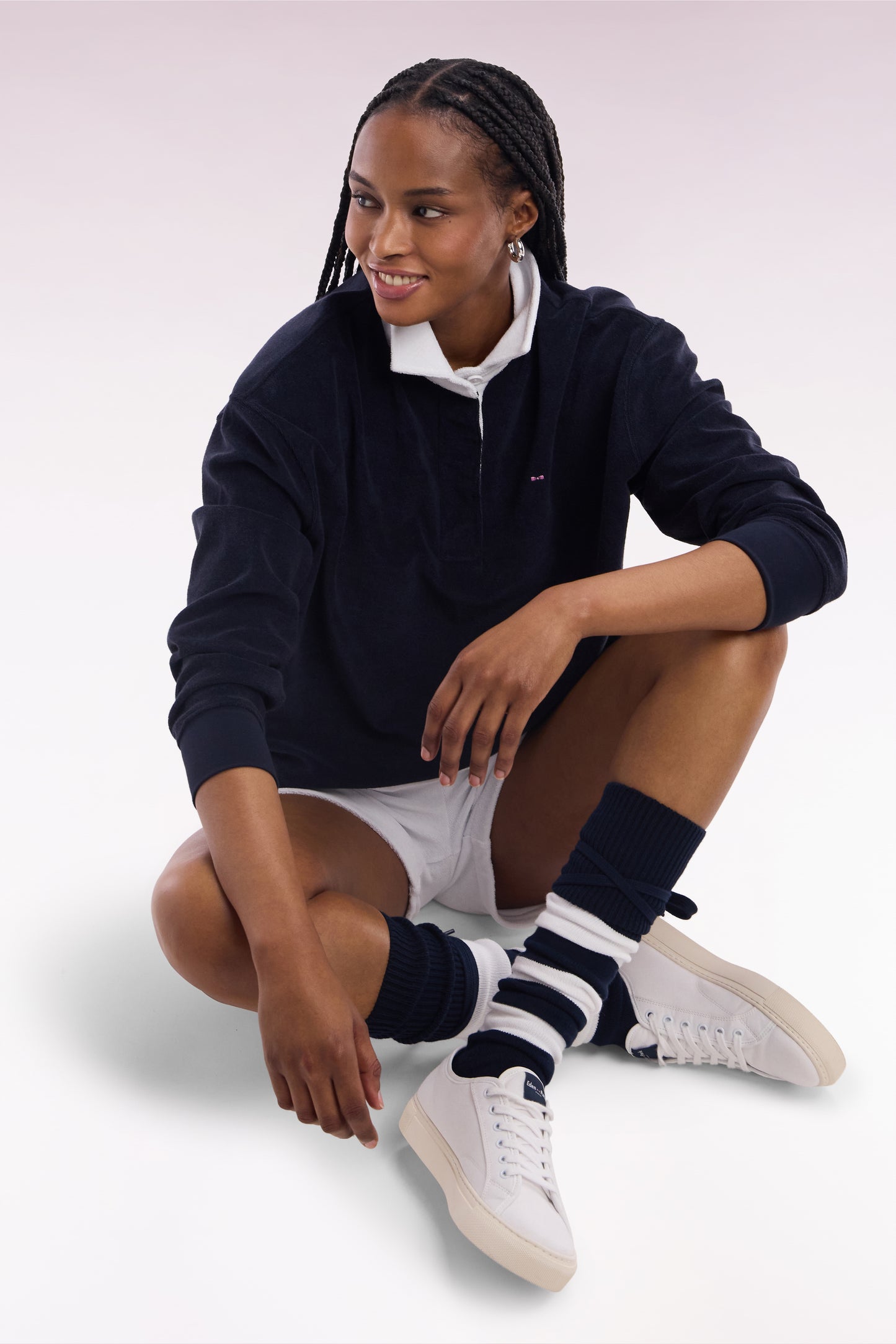 Navy cotton sweatshirt with navy rugby shirt collar