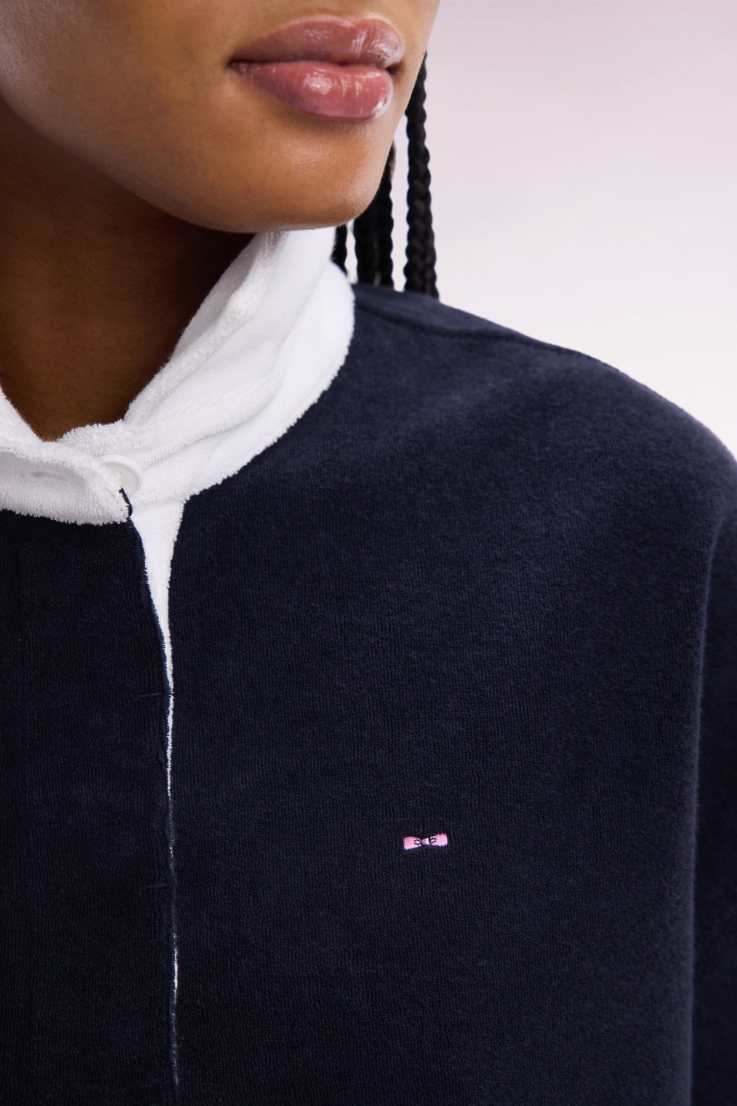 Navy cotton sweatshirt with navy rugby shirt collar