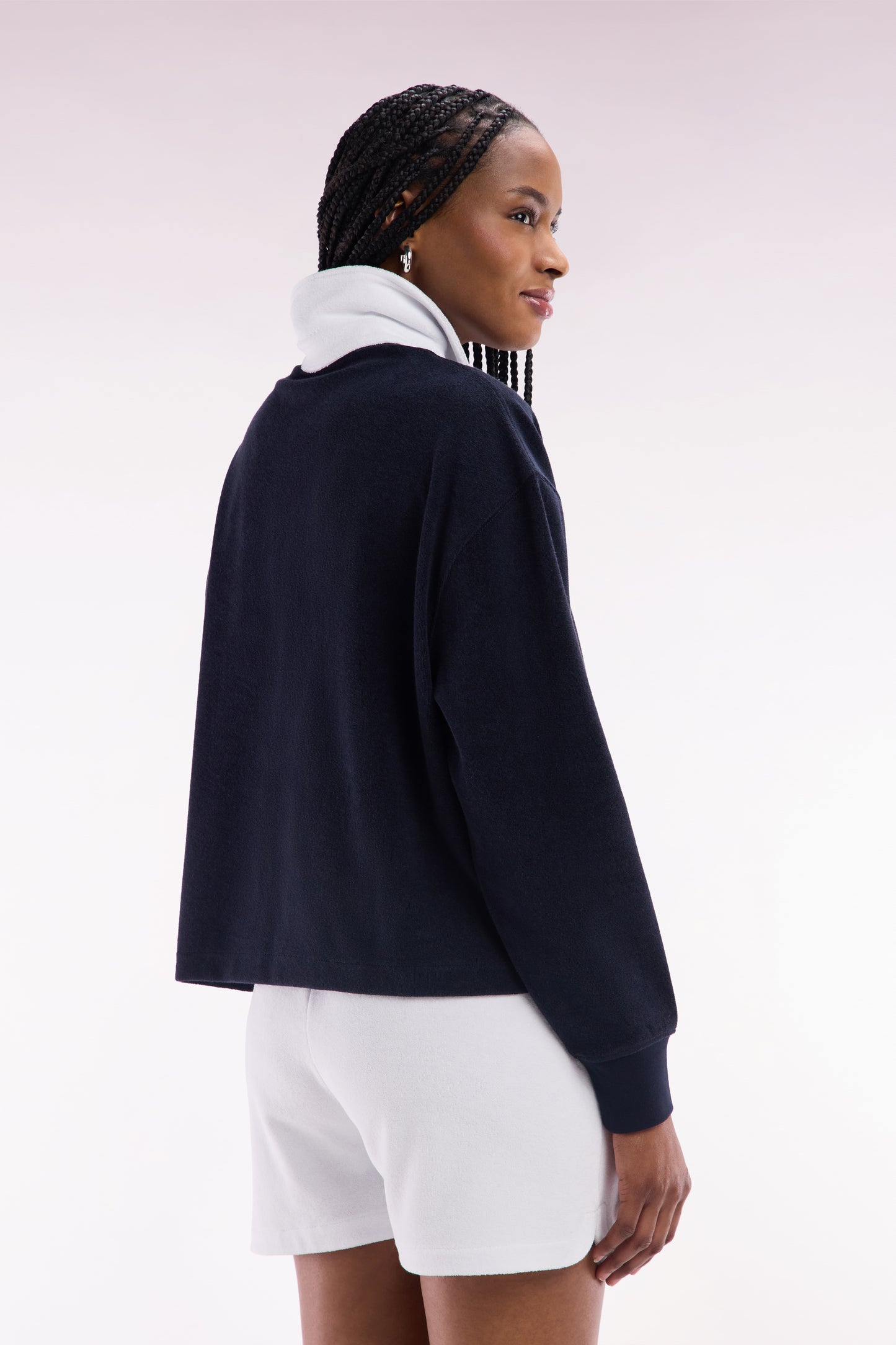 Navy cotton sweatshirt with navy rugby shirt collar