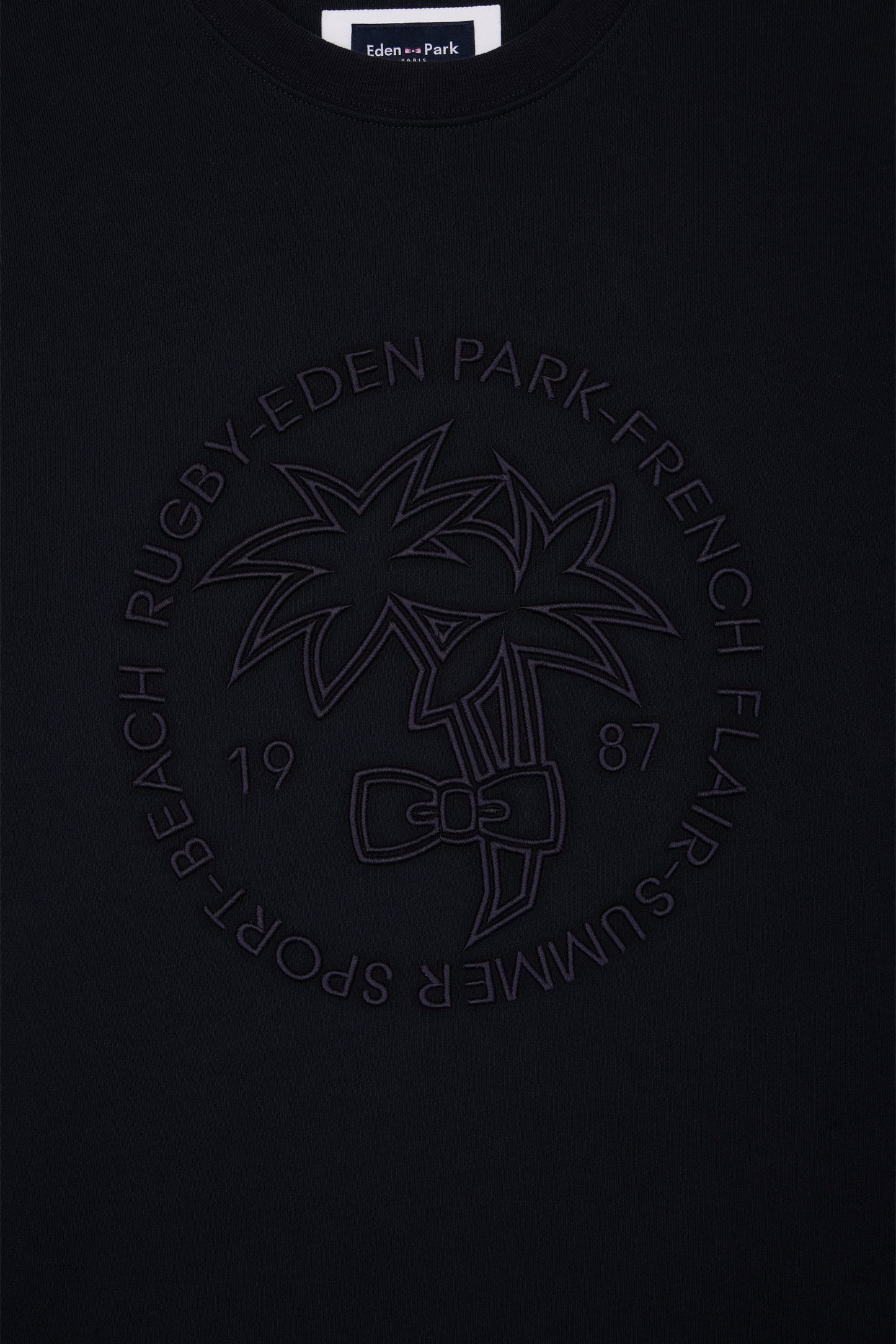 Relaxed-fit navy cotton fleece sweatshirt with tone-on-tone palm tree embroidery