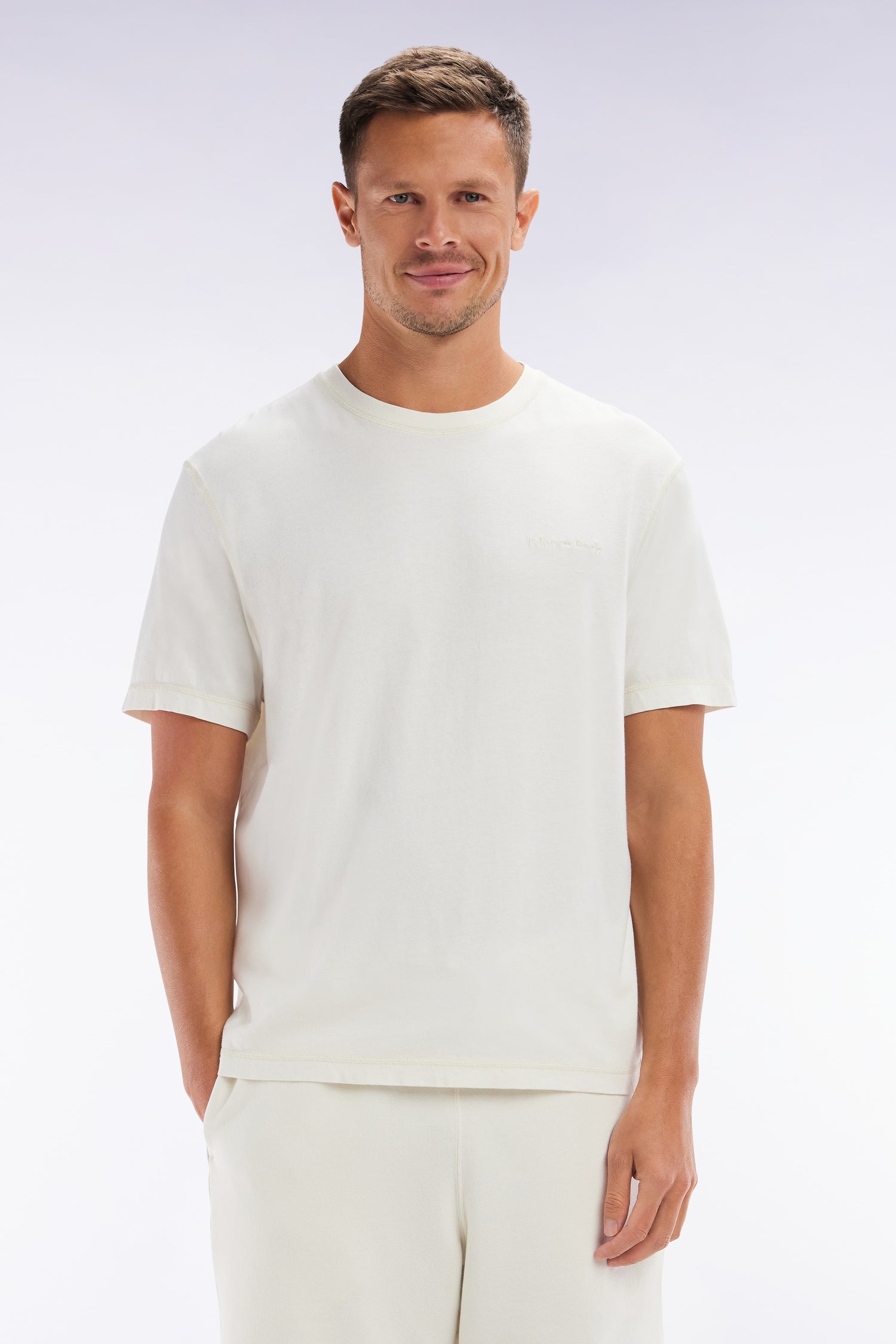 T-shirt en jersey de coton beige surteint coupe décontractée