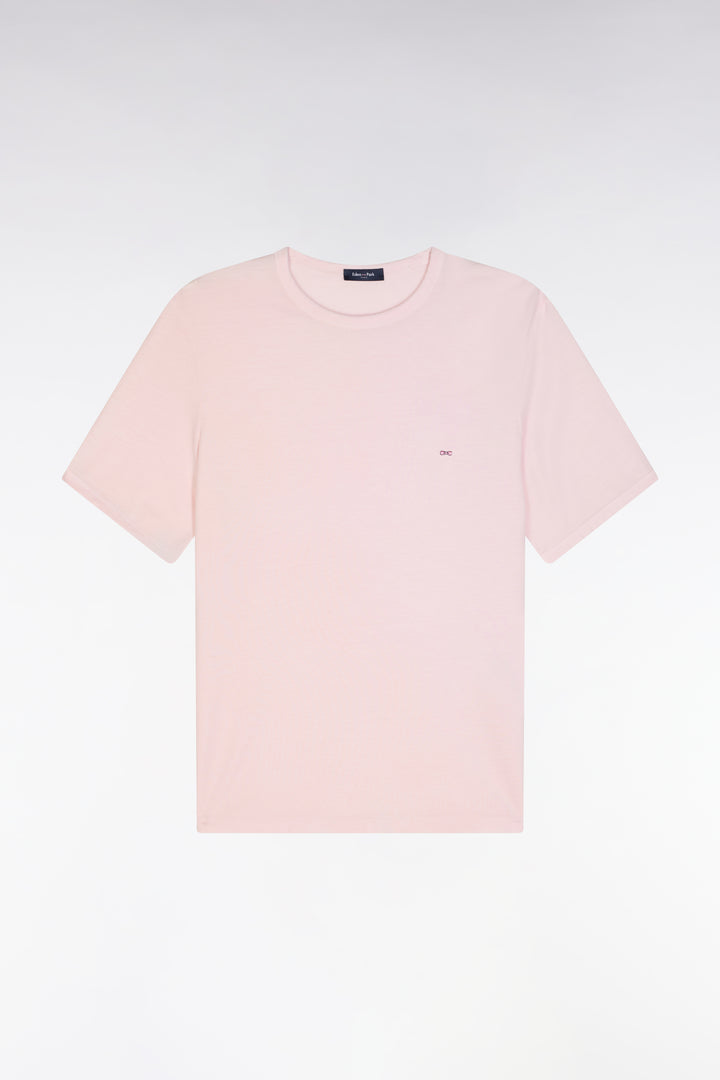 T-shirt uni rose pâle en lyocell et coton coupe droite