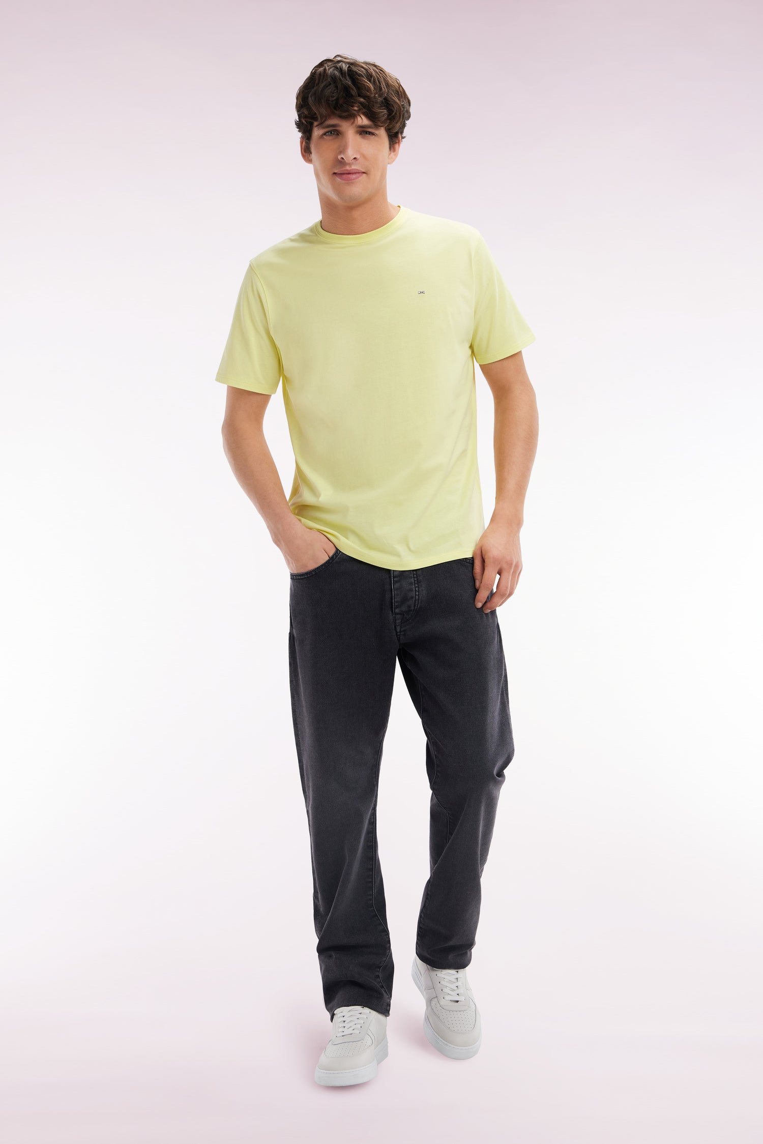 T-shirt en coton Pima jaune coupe droite