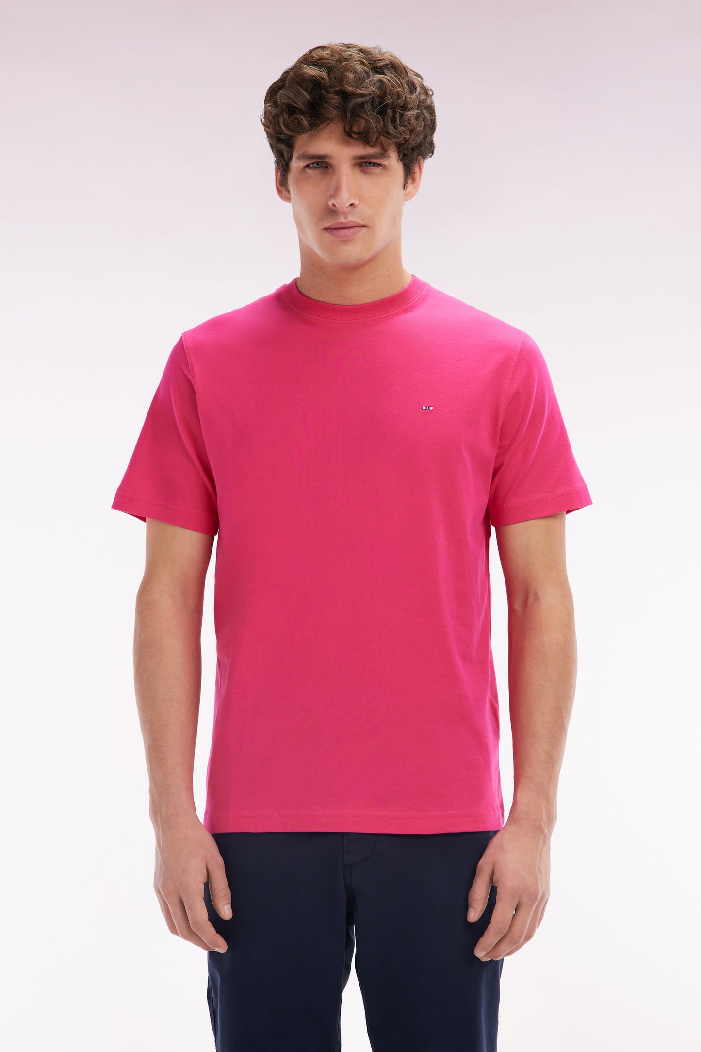 Straight-fit fuchsia Pima cotton T-shirt with back embroidery