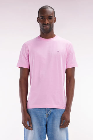 Straight-fit pink Pima cotton T-shirt with back embroidery