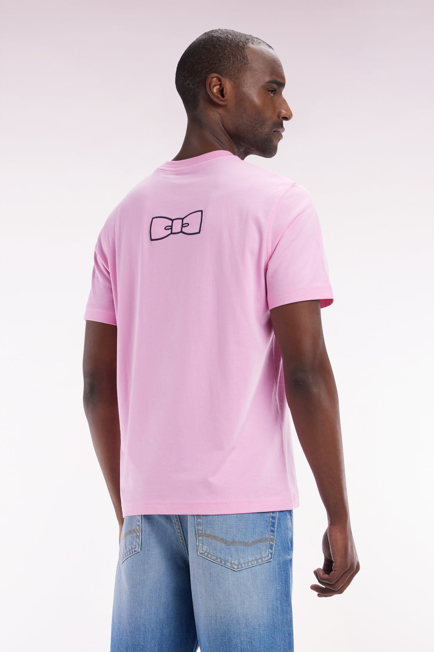 T-shirt en coton Pima rose broderie dos coupe droite