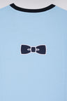 Sky cotton T-shirt with embroidery and bow tie badge - A SHOOTER