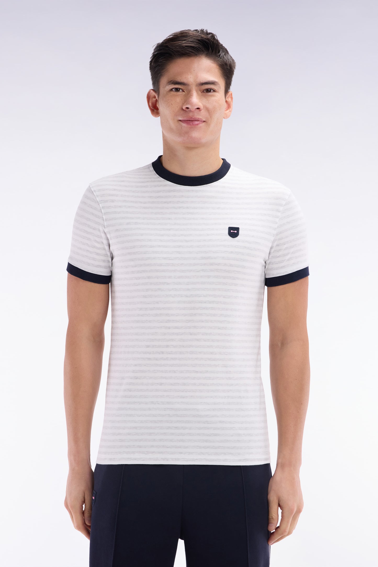 Slim-fit grey striped stretch cotton T-shirt