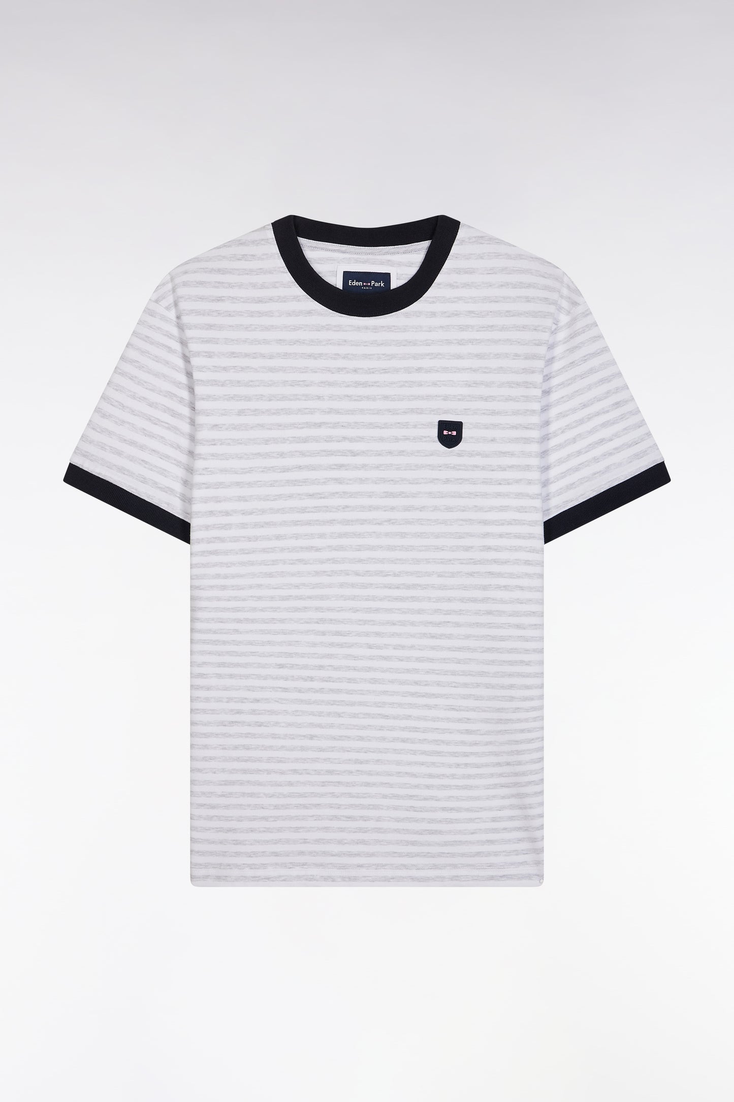 Slim-fit grey striped stretch cotton T-shirt