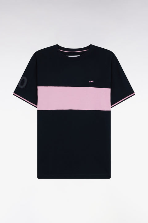 Relaxed-fit navy and pink cotton T-shirt - Image 1