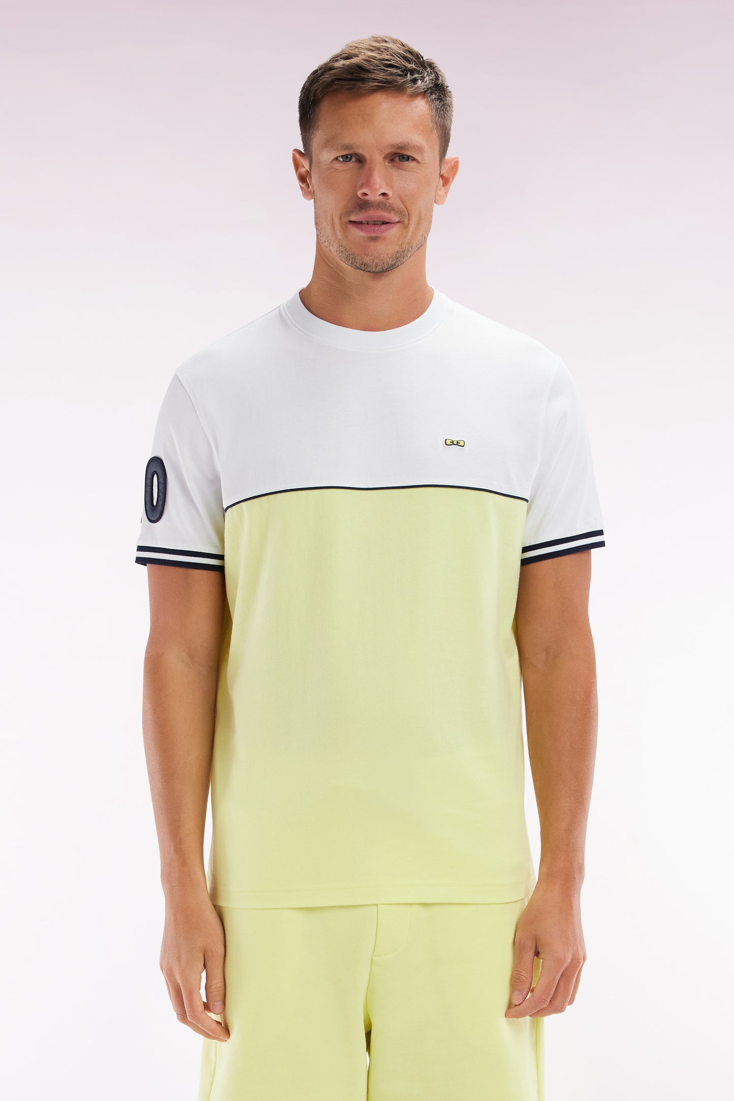 Two-tone T-shirt in yellow cotton, relaxed fit