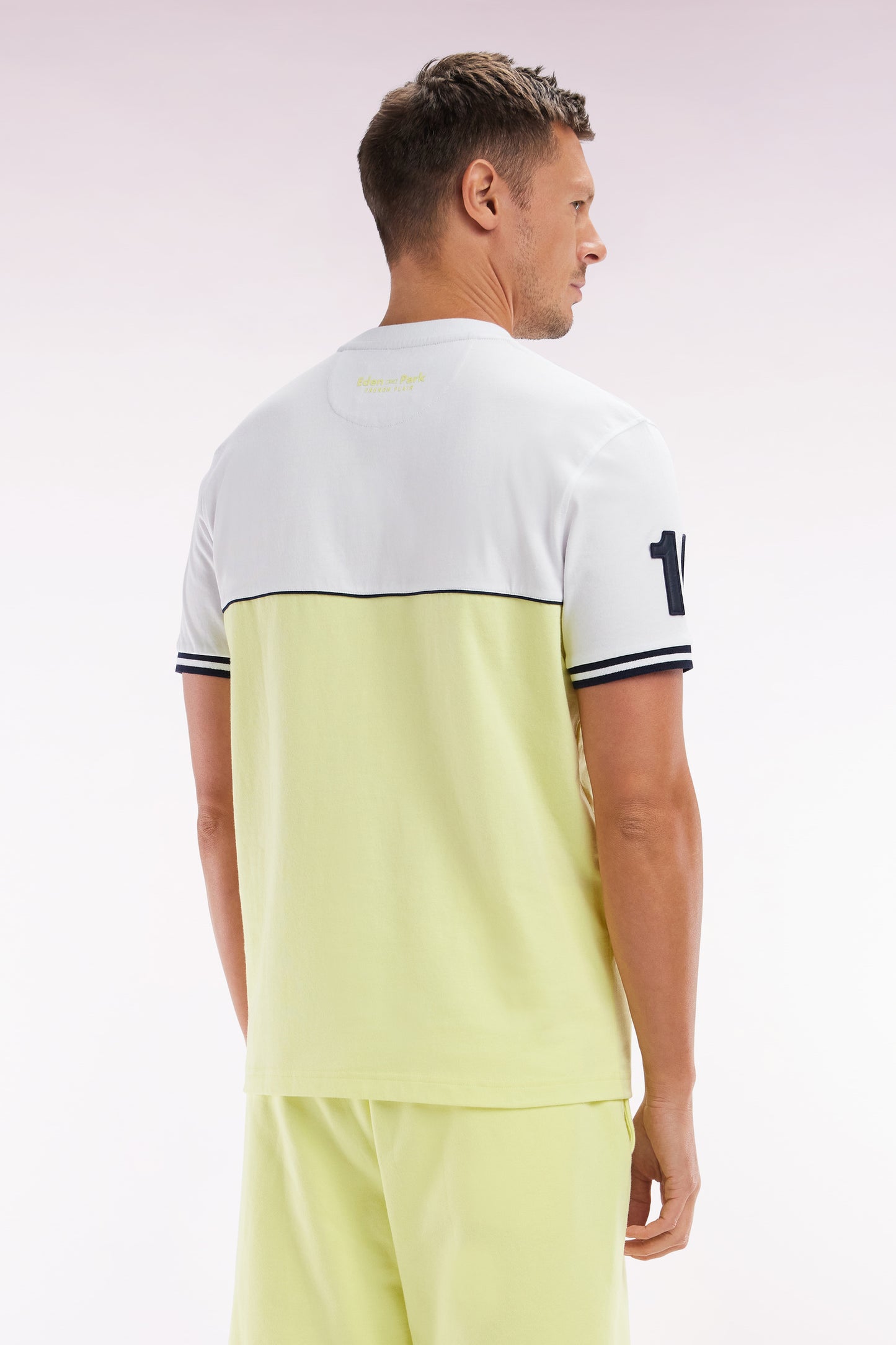 Two-tone T-shirt in yellow cotton, relaxed fit