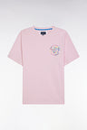 Pink cotton T-shirt with multicoloured screen print relaxed fit