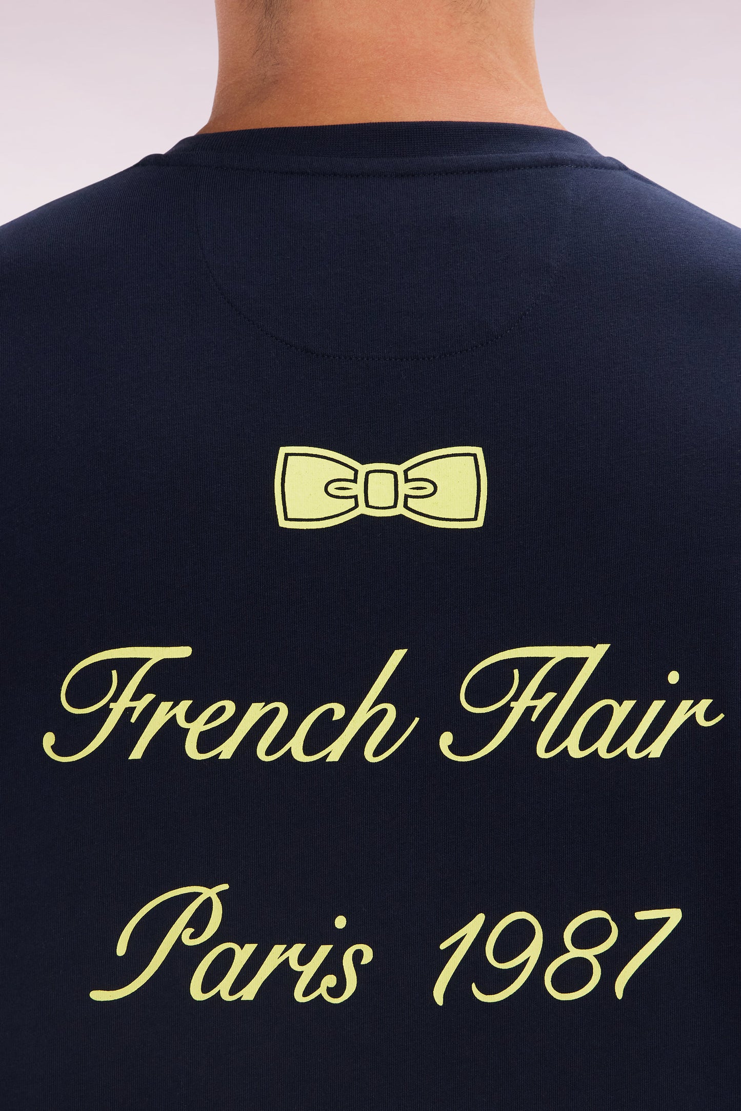 T-shirt in cotton navy yellow embroidery casual cut