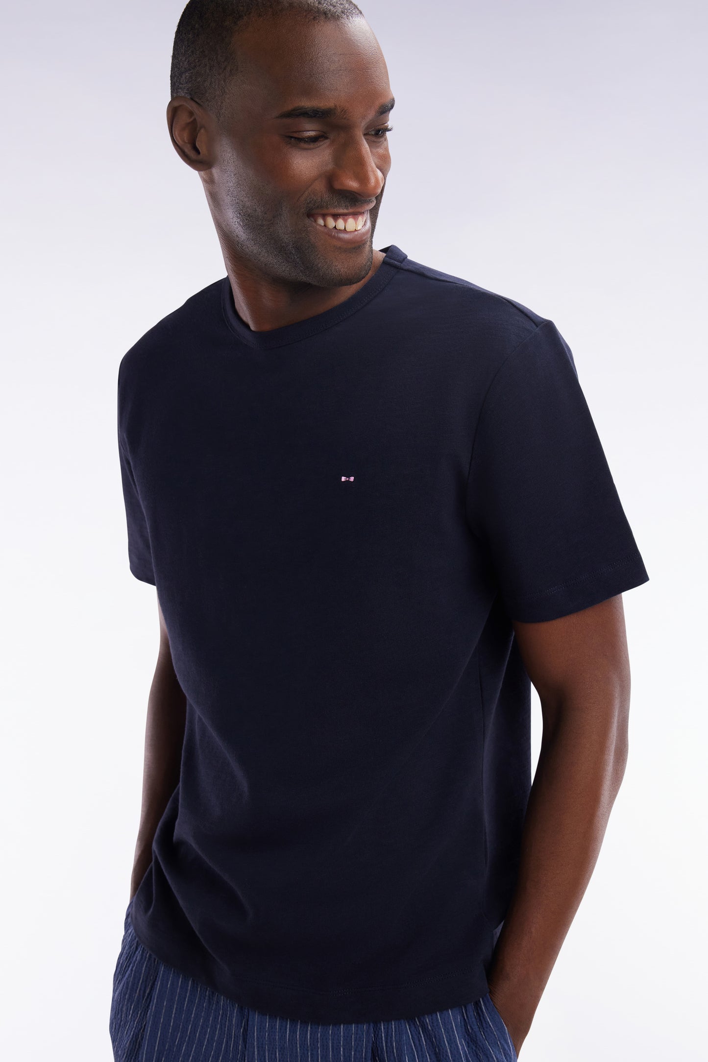 Cotton jersey t-shirt Slub Marine straight cut
