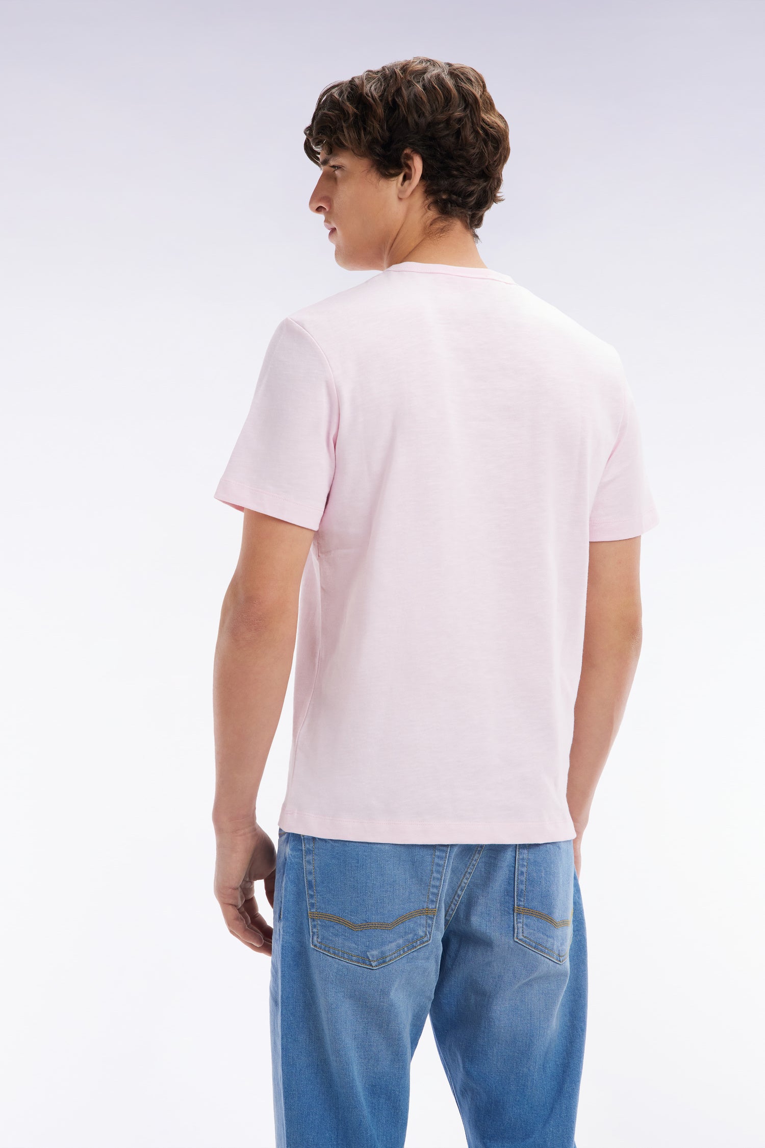 T-shirt en jersey de coton slub rose pâle coupe droite