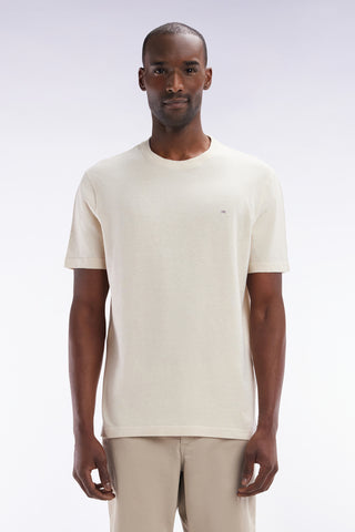 Straight-fit ecru T-shirt in cotton and linen blend